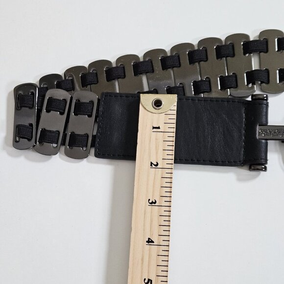 Bruges Belt Womens M/L Black Metal Faux Leather Buckle Stretch Steampunk Hippie - Picture 5 of 15